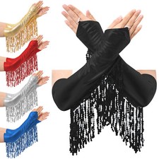 Women Arm Sleeve Opera Mittens Shiny Glove Dance Gloves Long Accessories 1920s