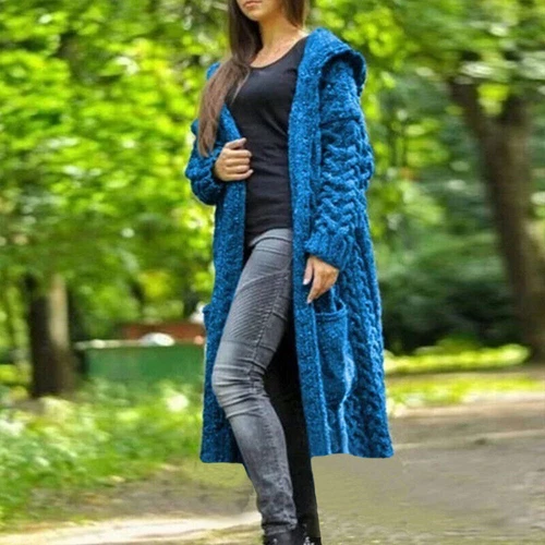 Womens Winter Warm Cardigan Coat Outwear Long Sleeve Jacket Hooded Knit Sweater - Picture 20 of 29