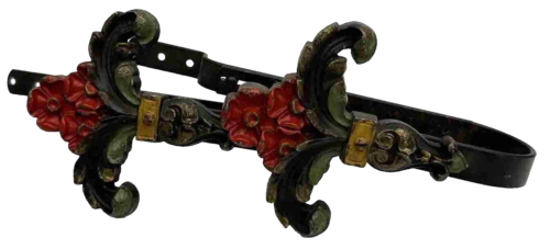 Antique Victorian CNP Polychrome Curtain Drapery Tie Back Set Floral Red Green 1 - Picture 2 of 6