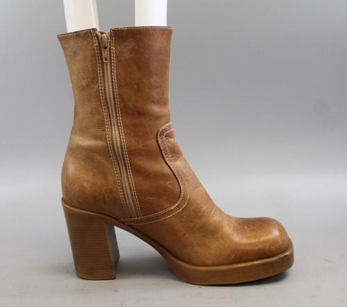 VTG STEVE MADDEN LIBERTY LEATHER FASHION PLATFORM CHUNKY HEEL BOOT WOMENS SZ 10B - Picture 6 of 9