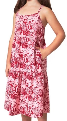 Girls 3 Tier Youth Dress Adjustable Spagetti Strap MONDETTA 7/8 S New Red Floral
