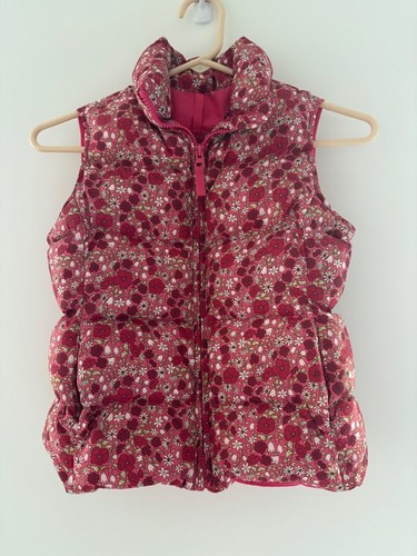 Lands End Kids Floral Puffer Vest Size 6X Pink Red Daisy & Berry Pattern