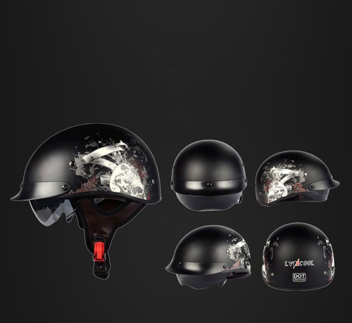 DOT Motorcycle Half Open Face Helmet Moped Helmet with Sun Visor Scooter Helmet - Picture 15 of 44