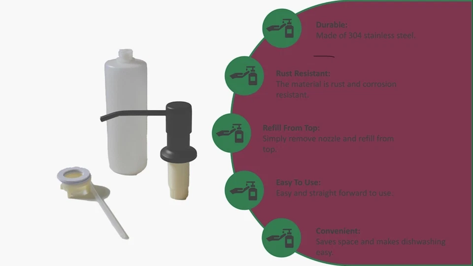 Built in Sink Soap Dispenser, Lotion Dispenser for Kitchen Sink Black Brand New - Image 3 of 4