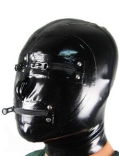 Black Latex hood zip eyes zip mouth Full Face Cover Mask Cool Customize BDSM