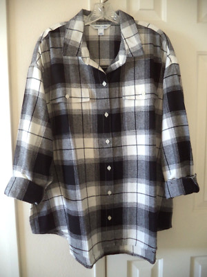 Black White Off Wht Buffalo Check Pocket Flannel Buttondwn Shirt 3X 20 22 2XL 2X
