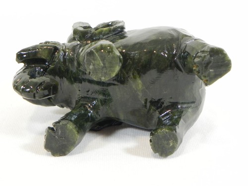 Pair of Dark Green Serpentine Elephants, Hand Carved Stone, New in Box - Picture 18 of 23