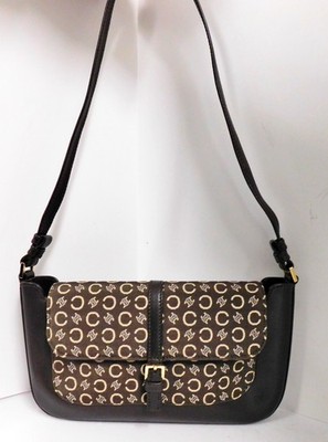 CELINE Paris Macadam Shoulder Bag Hand Bag Brown Logo Fabric Leather Italy
