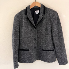 Talbots Tweed Blazer Sz 12 Vintage USA Wool Velvet Trim Preppy Old Money Classic