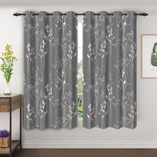 Gray Leaves Blackout Curtains 63 Inch 52"W x 63"L Pack of 2 01 Gray-blue