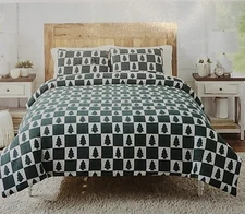 Rachel Ashwell Christmas Tree King Bed Comforter & Shams Set 3 Piece Holiday NEW