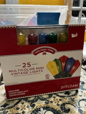 Holiday Time 25 Multicolor Mini Vintage Christmas Lights Green Wire 25ft NIB
