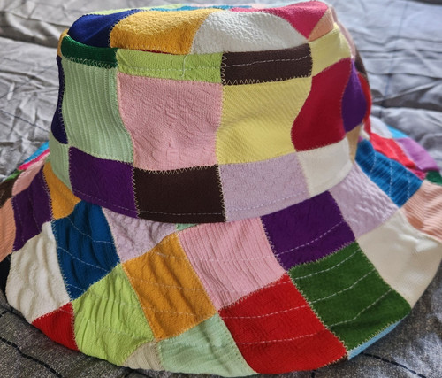Womens Handmade Patchwork Multicolor Bucket Sun Hat Quilted Fabric Floral Lining