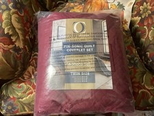 Clara Clark Quilt Set Oversized Twin Coverlet / Shams Burgundy Complete Unused