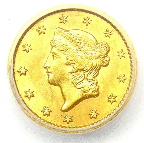 1849 Liberty Gold Dollar Closed Wreath G$1 Coin - Certified ICG MS63 (BU UNC)