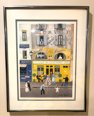Michel Delacroix Cafe du Commerce Stone Signed Lithograph Print 14''x18'' Paris