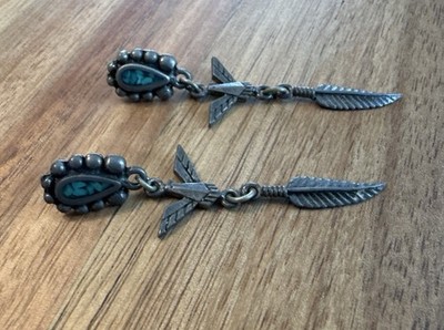 Vintage Southwestern blau Türkis Feder & Vogel Ohrhänger 2,5''