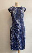 Karen Millen Pencil Dress UK 12 Snake Print Blue Cap Sleeve Work Casual Elegant