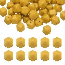 50Pcs Hexagonal Silicone Beads 14mm Geometric Loose Beads Bulk Mustard Yellow