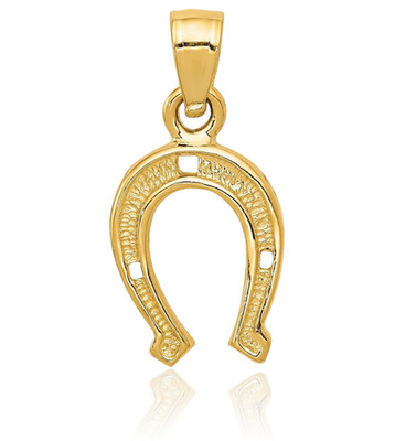 14K massives Gelbgold Medium Hufeisen Anhänger Halskette 20mm 3/4 Zoll poliert,
