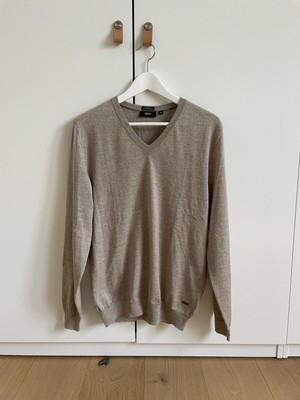 Herren Pullover HUGO BOSS Slim fit extrafine Merino Gr M beige hellbraun