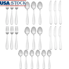 Stainless Steel Flatware Set 24 Piece Service 6 Durable Kitchen Utensils New