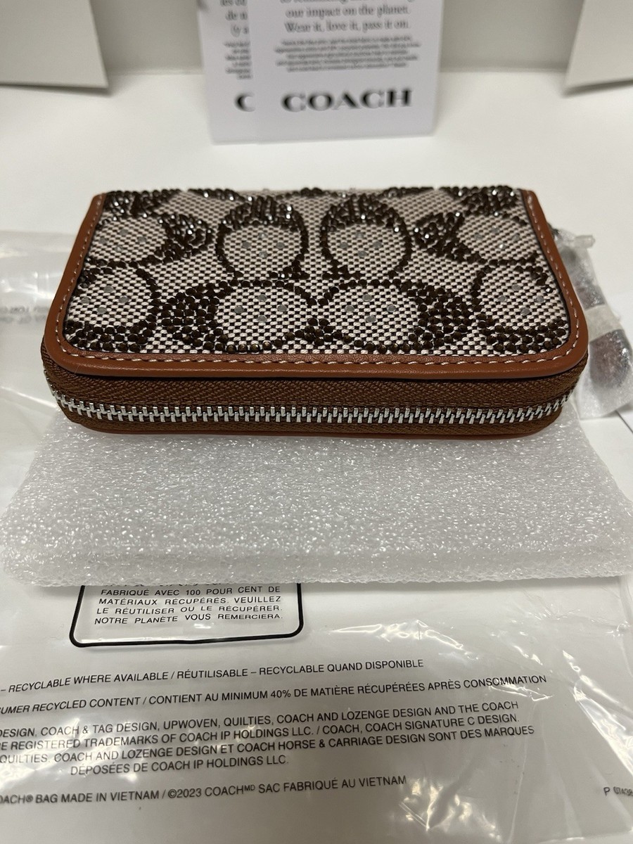 Coach Essential Small Zip Around Crystal Signature Jacquard Wallet