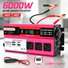 Car Power Inverter 6000W DC 12V To AC 110V Pure Sine Wave Solar Converter Type-C