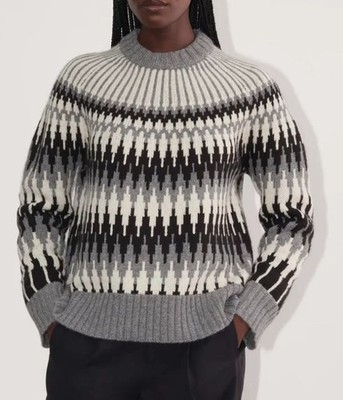 Everlane Felted Merino Fair Aisle Crew Sweater Women's Size XXS Gray White NWT!