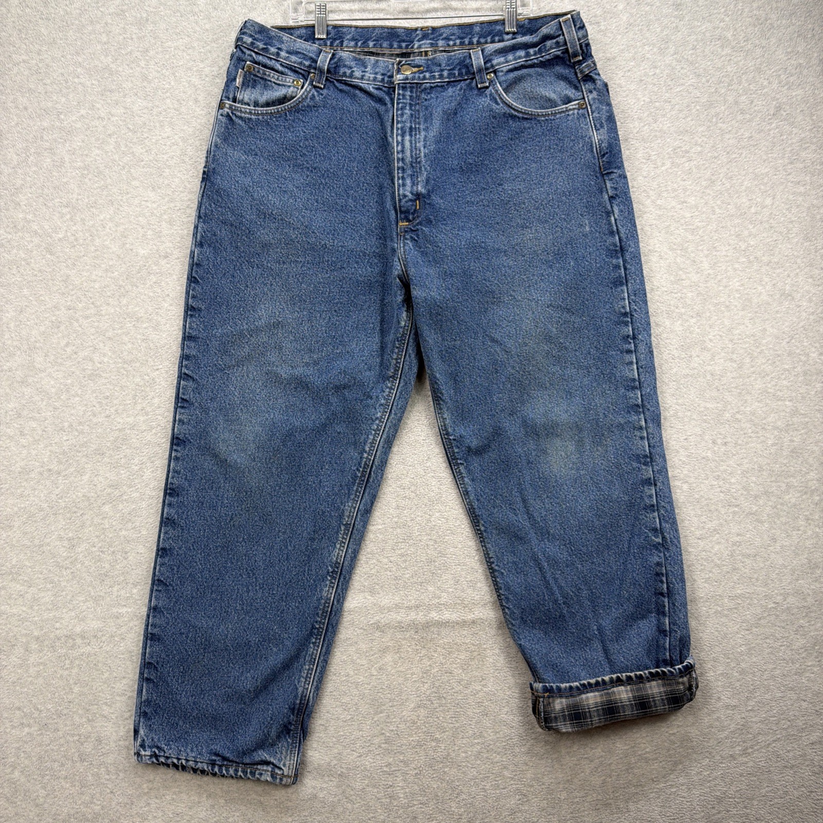 Men 40x30 Blue Denim Pants Flannel Lined Grunge Work B172