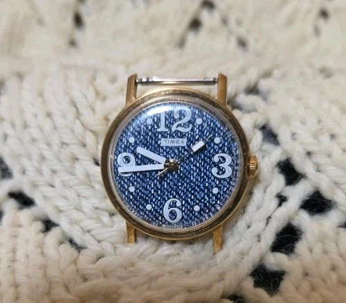 1978 Vintage Timex RARE Retro Mercury Mechanical Denim Jean Dial Wrist Watch