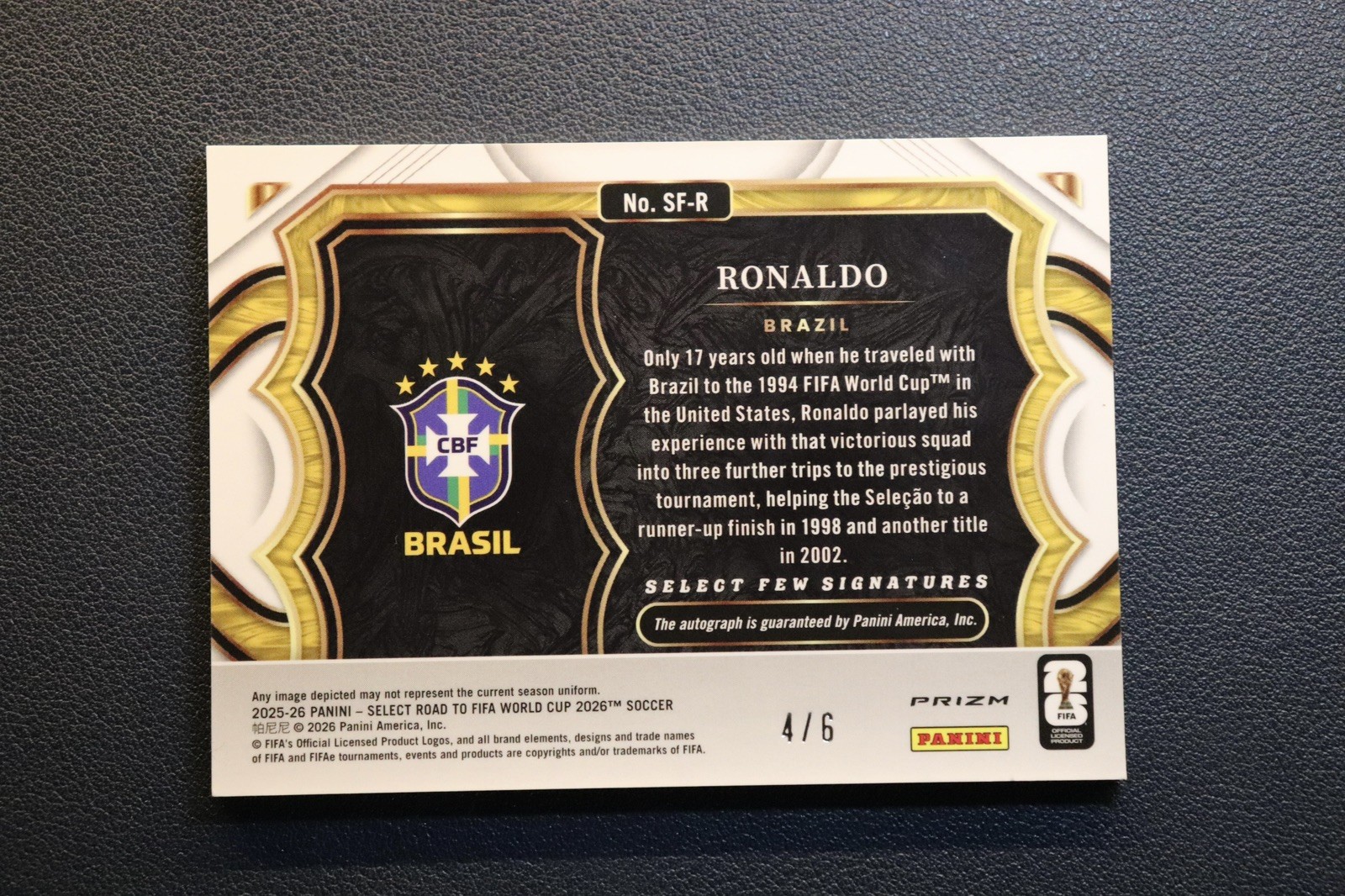 25/26 Panini Select World Cup Ronaldo Brazil Select Few Signatures Auto /6 RARE view 3