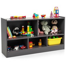 Kids 5-Cube Toy Storage Cabinet 2-Shelf Wooden Bookcase School Organizer Grey