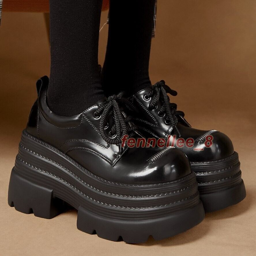 SAOLA Stivaletti donna suola spessa vera pelle Mary Janes plateau alto creepers