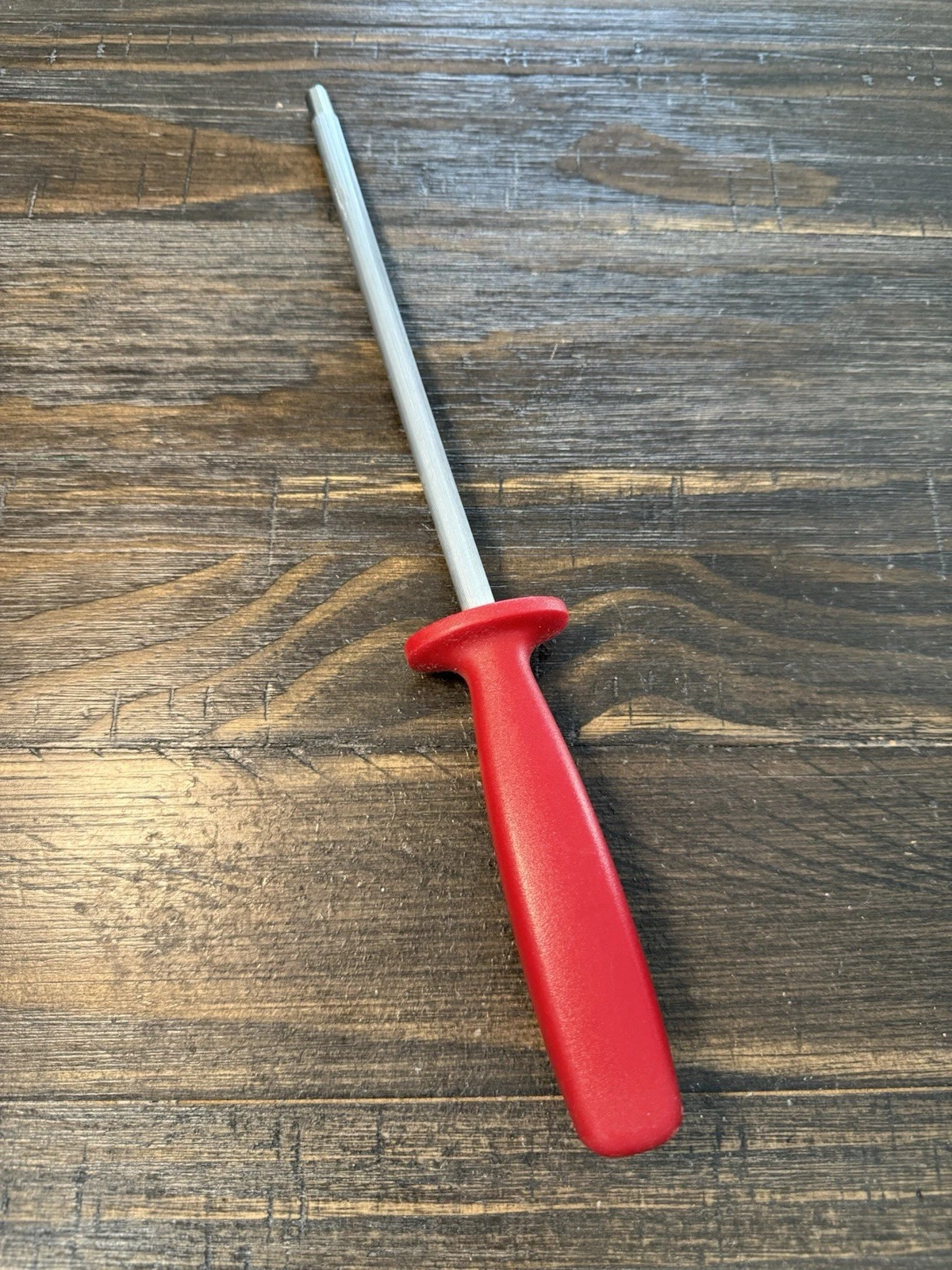 14” Sharpening Steel Honing Rod Knife Sharpener Fine Lines Solid Red Handle