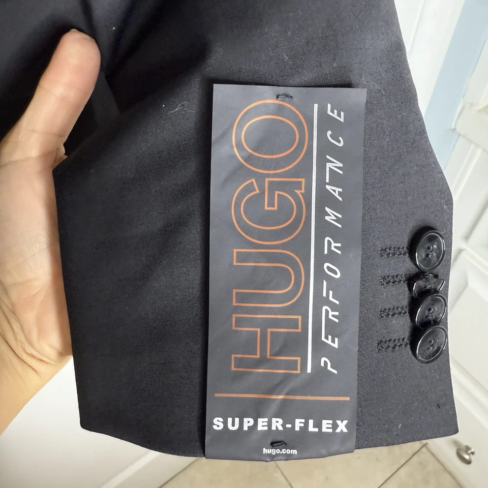 NWT Hugo Boss Mens Modern Fit Super Flex Windowpane Suit Jacket Black 44R - Image 4 of 4