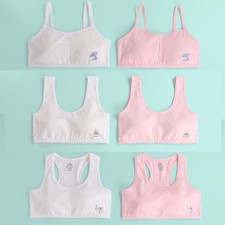 6 Pack Girls' Training Bra Stretch Cotton Crop Cami Bralette with Removable Pads