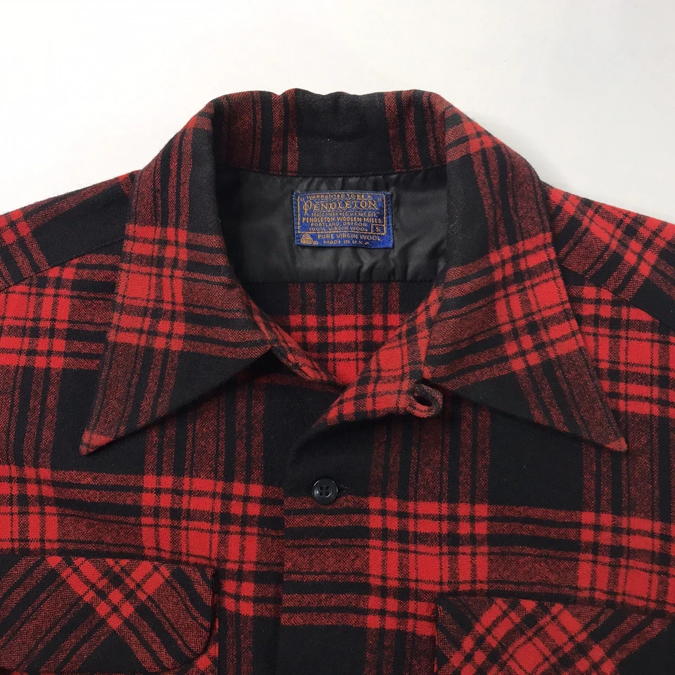 Vintage 50s 60s Pendleton Wool Loop Collar Board Shirt Plaid Flannel USA Men’s S - Image 3 of 4