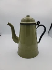 Vintage Huta Silesia Enamelware Green Coffee Tea Pot Made In Poland 12