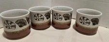Otagiri Saki Tea Cups Nautical Seashells 4 Stackable Stoneware Handcrafted Japan