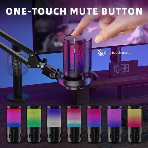 Gaming USB Mikrofon PC RGB Microphone Streaming Podcast Studio Kondensator Mic - Afbeelding 9 van 13