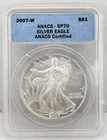 2007-W $1 American Eagle ANACS SP70 1 oz Fine Silver .999 US West Point Coin