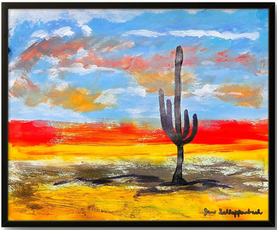 Contemporary Desert Cactus Sunset Original 11x14 Acrylic Modern Signed Paper Art