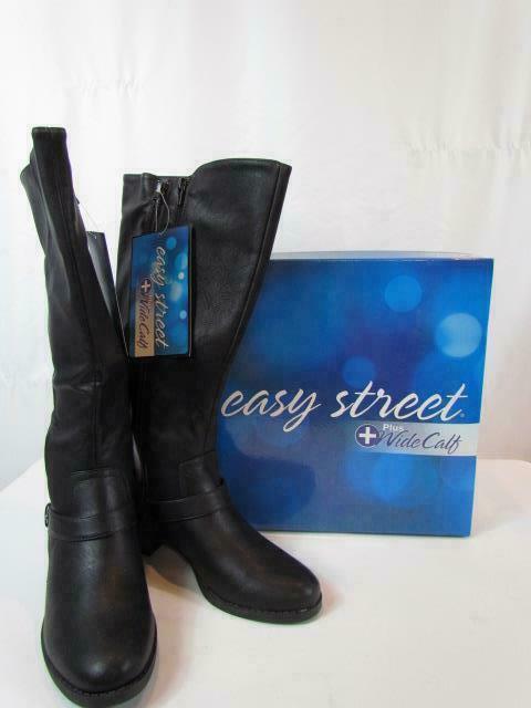 NIB Easy Street Plus Wide Calf Riding Boot With Stacked Heel Round