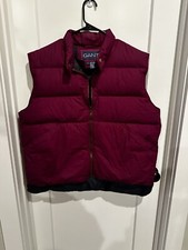 Gant Down Filled Cotton Shell Burgundy Vest Size Large