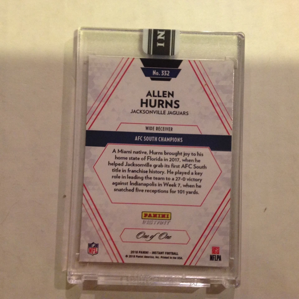 Allen Hurns #332 Jaguars / Miami (FL) 1/1 Made 2017 Panini Instant Black NFL - Image 2 of 2