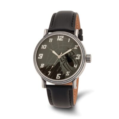 Marvel Spider-Man Mens Black Leather Watch