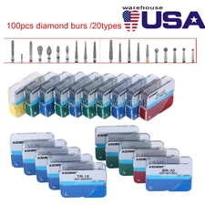 AZDENT Dental Diamond Burs Kit 100pcs for High Speed Handpiece Medium FG 1.6MM