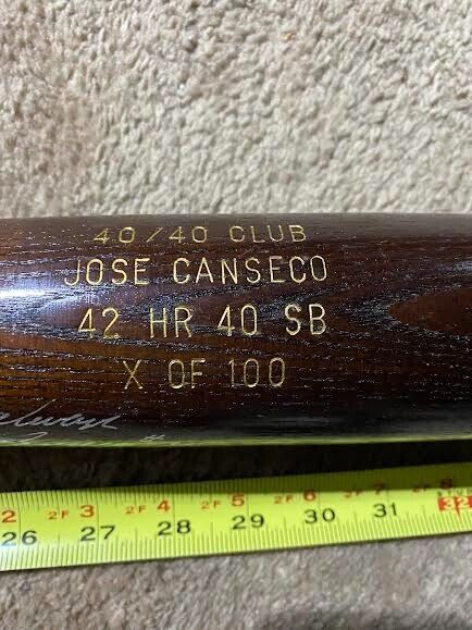 Jose Canseco signed prototype bat, 1/1