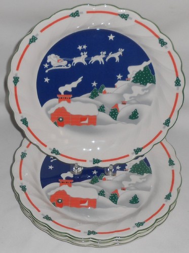 Set (4) Sango CRISTMAS EVE PATTERN Dinner Plates - Picture 3 of 8